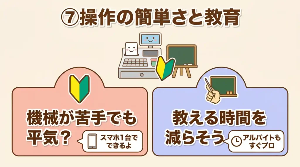 比較⑦ 操作のかんたんさとパート・アルバイト教育のしやすさ