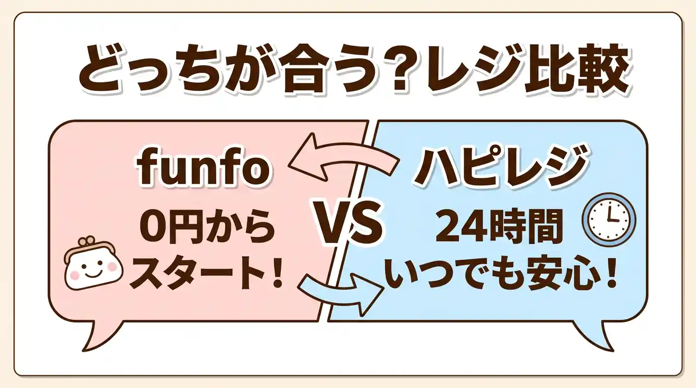 【0円か24時間か】funfoとハピレジ比較！7軸の違いでどっちが合うか決まる