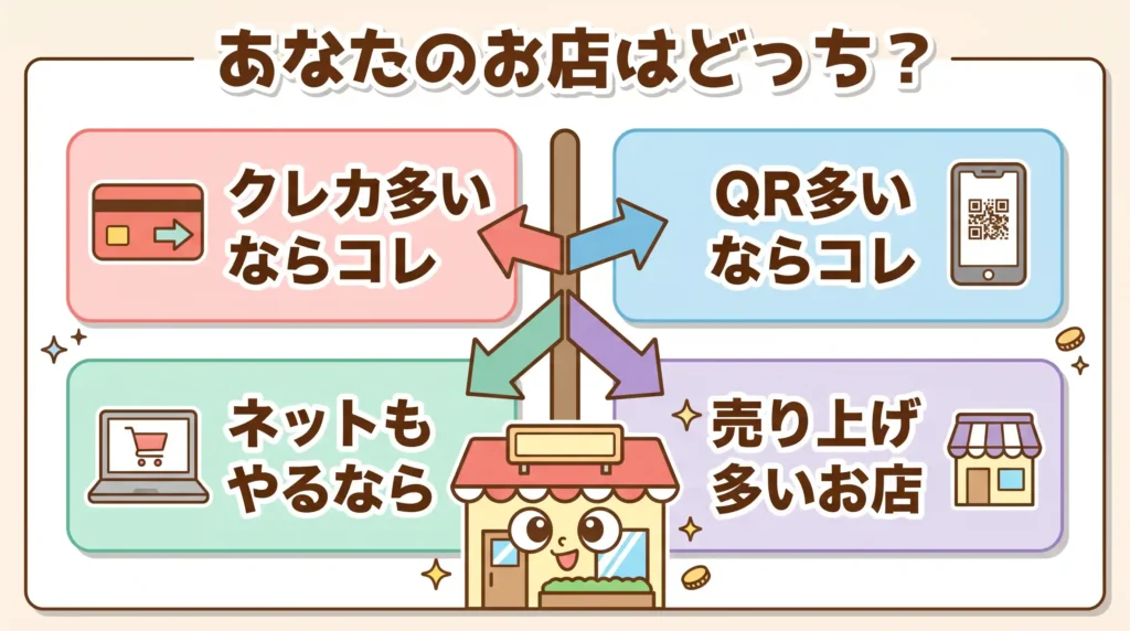 業態別フローチャート｜スクエアと他社のどっち？4パターンで判定