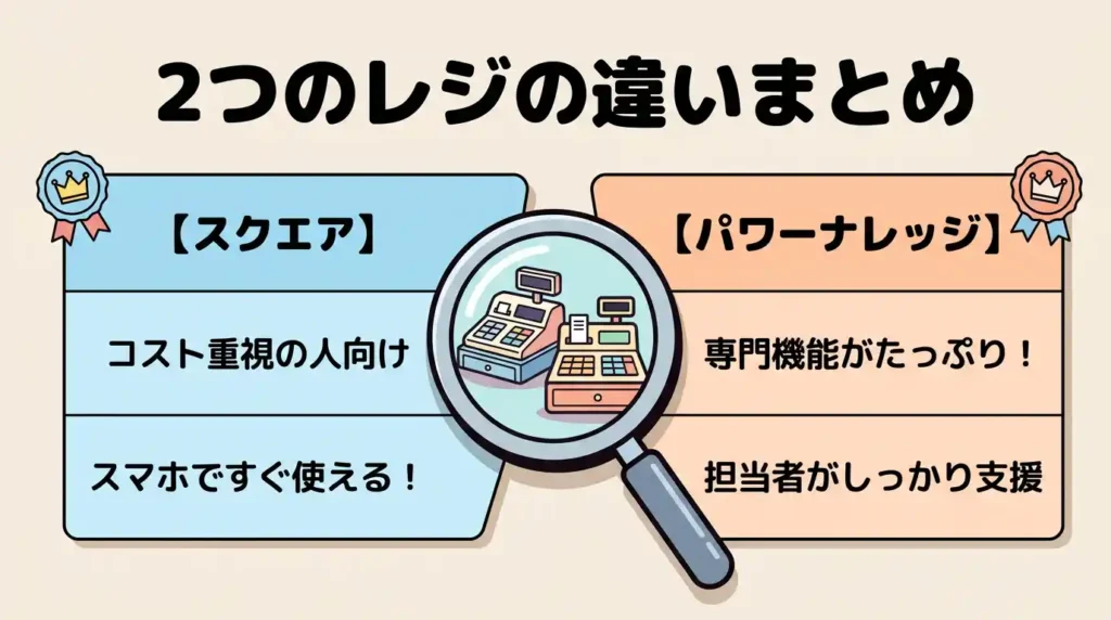 スクエアとパワーナレッジの違いを一覧で並べた表